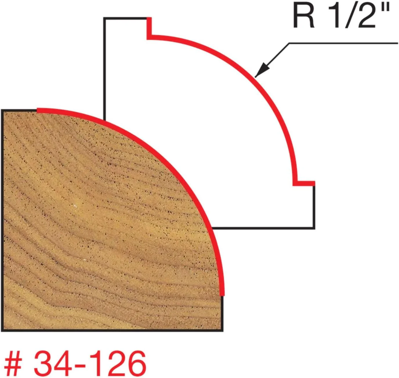 Freud Quadra-Cut Radius Rounding Over Bit with Perma-Shield Coating for Flawless Finish - 4 Cutters, 1/2" Shank Dia., 1/2" Radius, 2-3/4" Length - 34-126 1/2" Radius 1/2" Shank Rounding Over (Quadra-Cut) - Image 4