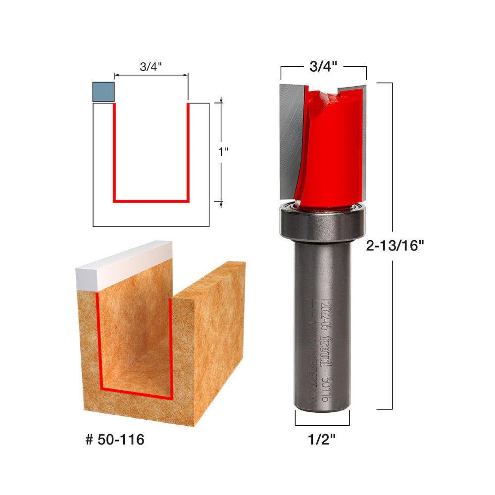 Freud 50-116 3/4" Diameter Top Bearing Flush Trim Bit with 1/2" Shank - Image 2