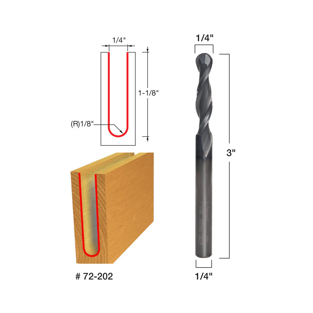 Freud 72-202 1/4" x 1-1/8" Up Cut Spiral Ball Nose with 1/4" Shank - Image 2