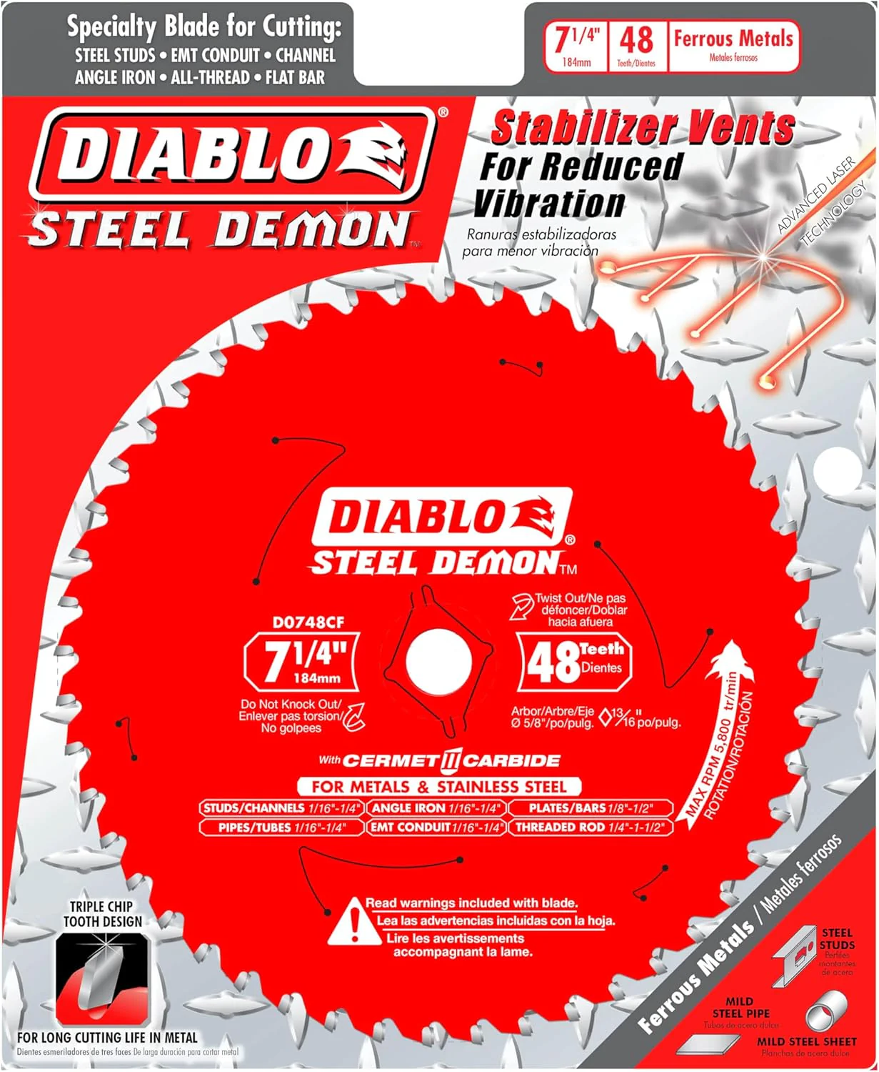 Diablo D0748CFA Steel Demon Cermet II Saw Blade with Triple Chip Grind and Perma-Shield Coating, Ideal for Medium Metal Cutting, 7-1/4" Diameter, 48 TCG Teeth - Image 2