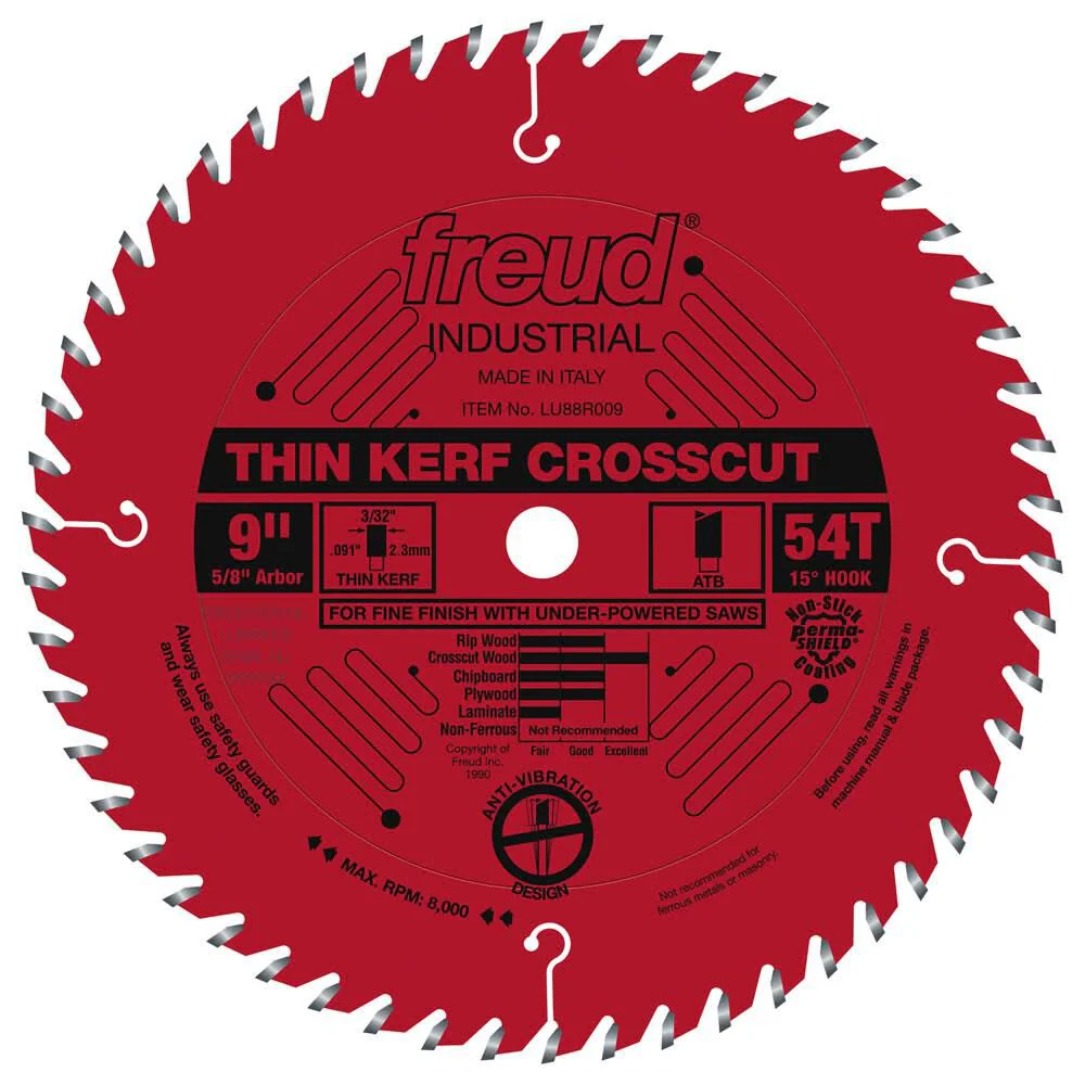 Freud 9" Thin Kerf Fine Finish Crosscut with Perma-Shield Coating
