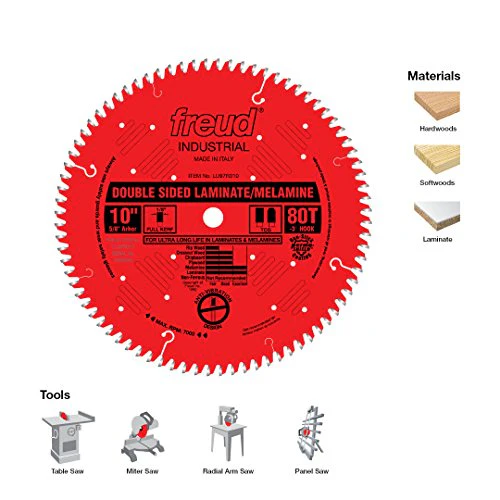 Freud LU97M010 10-Inch 80 Tooth TCG Double Sided Laminate and Melamine Cutting Saw Blade with 5/8-Inch Arbor - Image 4
