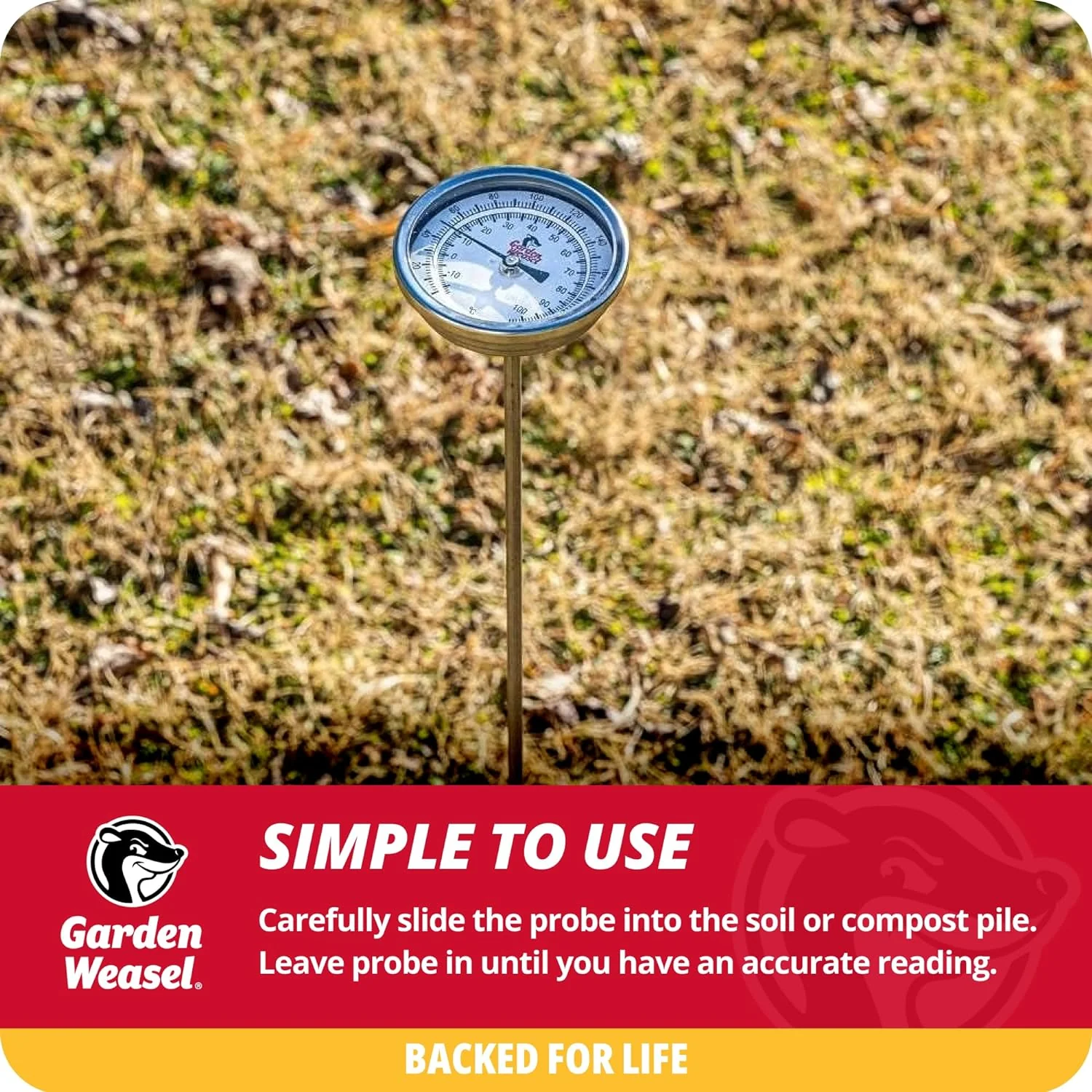 Garden Weasel Analog Soil & Composting Dial Thermometer - 36-Inch Probe | Measures 0 to 220 Degrees Fahrenheit | Soil Temperature, Worm Compost - Image 3