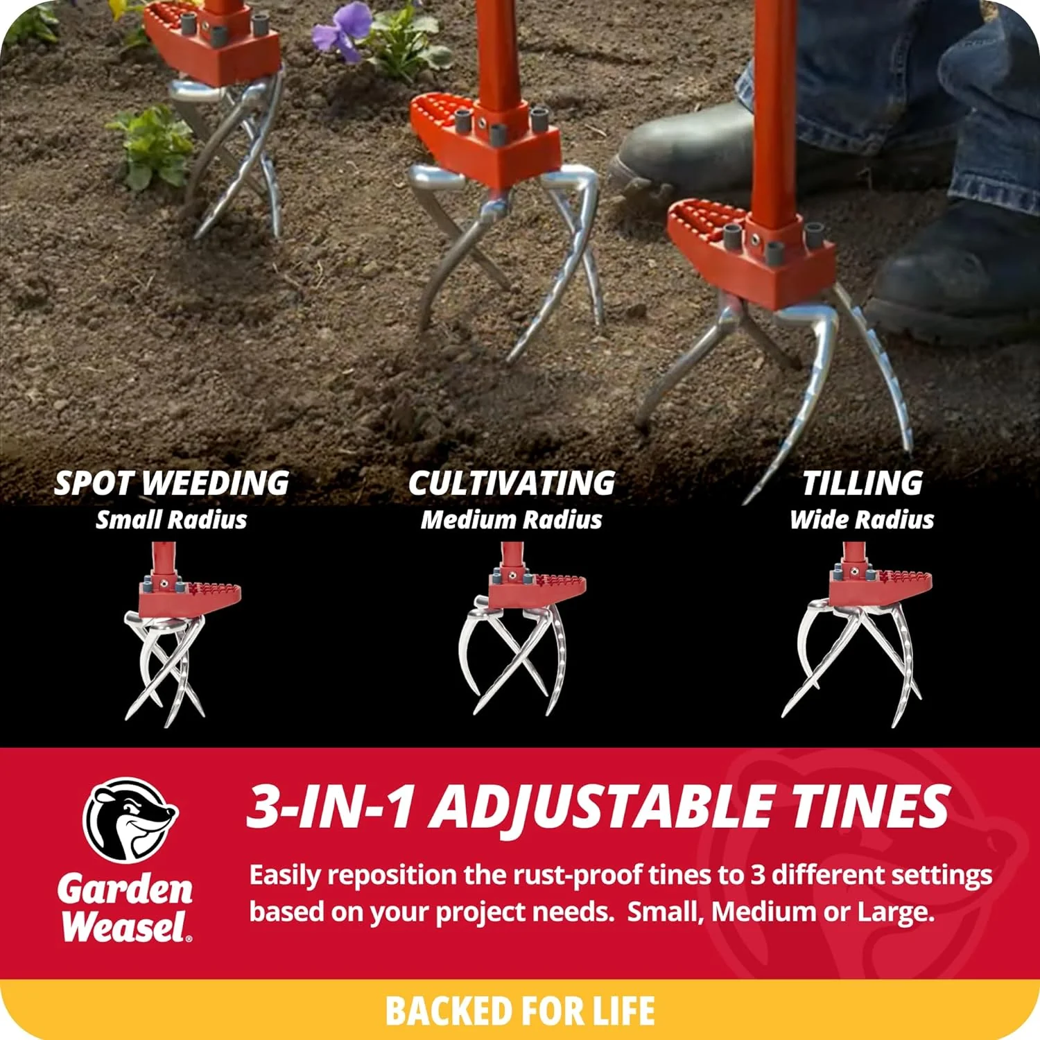 Garden Weasel Claw Pro - 3-in-1 | Cultivate, Loosen, Aerate, Weed | Gardening Hand Tiller, Twist Weeding Tool, Digging Fork, Cultivator, Soil Loosener - Image 5