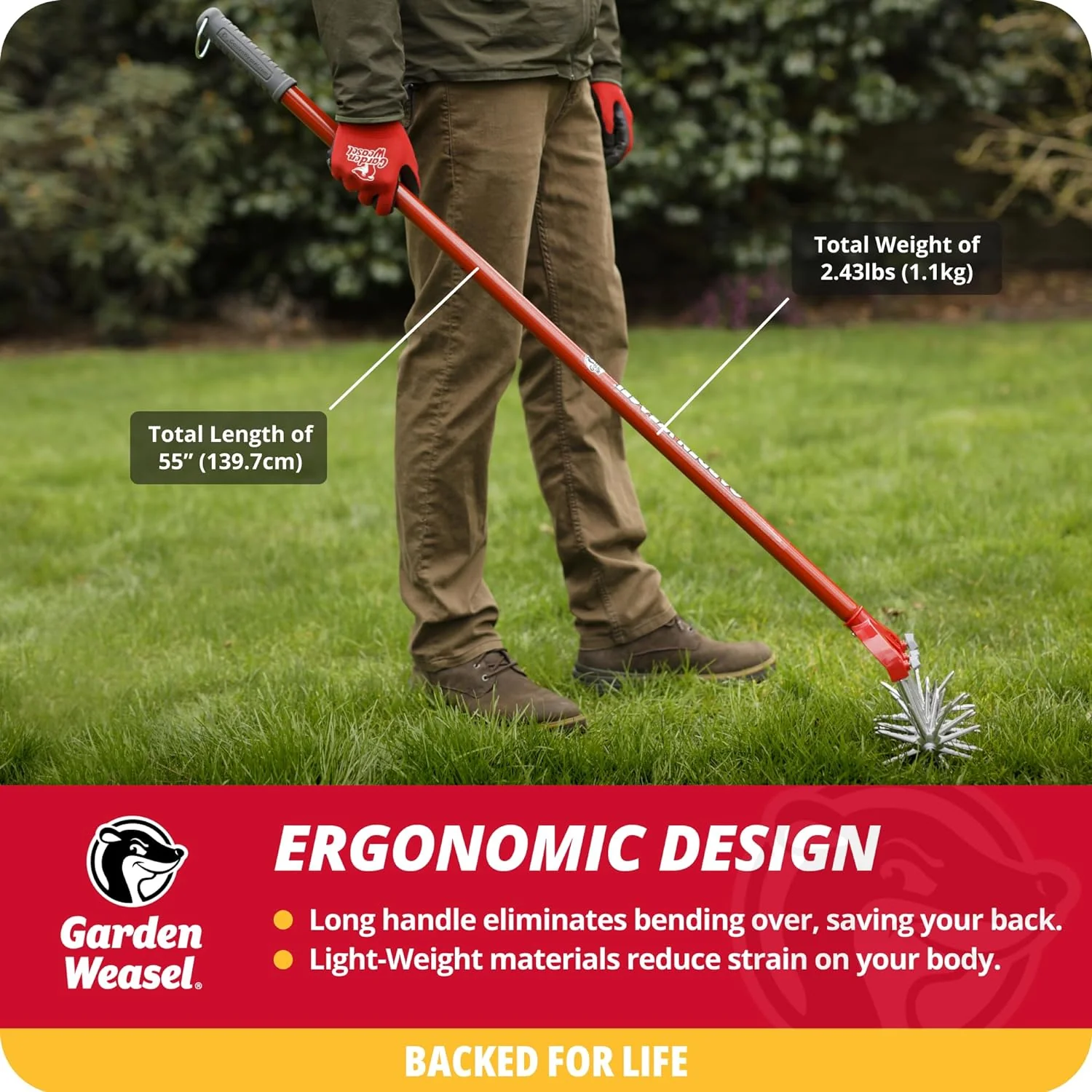 Garden Weasel Rotary Cultivator with Detachable Tines - Long Handle | Aerate, Weed, Cultivate, Plant, Reseed | Lawn Reseeding Garden Tool, Garden Soil Loosener - Image 4