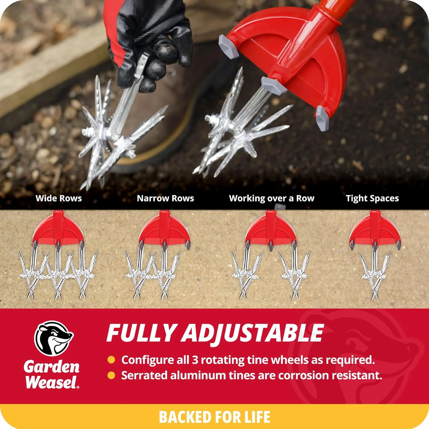 Garden Weasel Rotary Cultivator with Detachable Tines - Long Handle | Aerate, Weed, Cultivate, Plant, Reseed | Lawn Reseeding Garden Tool, Garden Soil Loosener - Image 5