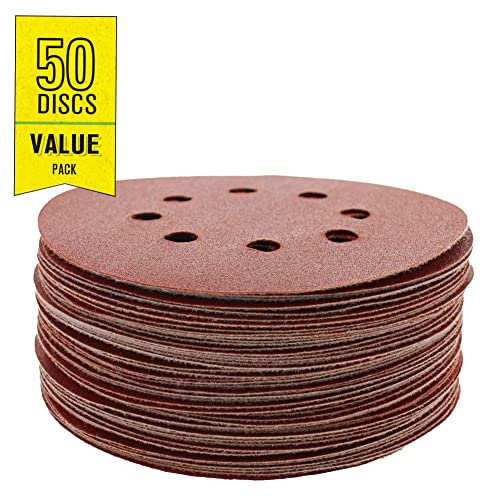 Gator 5" Random Orbit Hook & Loop Red Resin Aluminum Oxide Sanding Discs, 8-Hole, 220 Grit, 50 Pack - Image 2