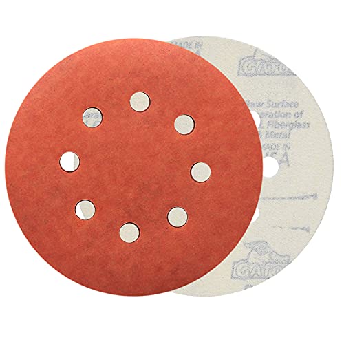 Gator 5" Random Orbit Hook & Loop Red Resin Aluminum Oxide Sanding Discs, 8-Hole, 320 Grit, 50 Pack - Image 3