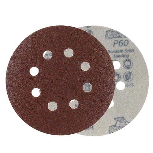 Gator 5" Random Orbit Hook & Loop Red Resin Aluminum Oxide Sanding Discs, 8-Hole, 60 Grit, 50 Pack - Image 3