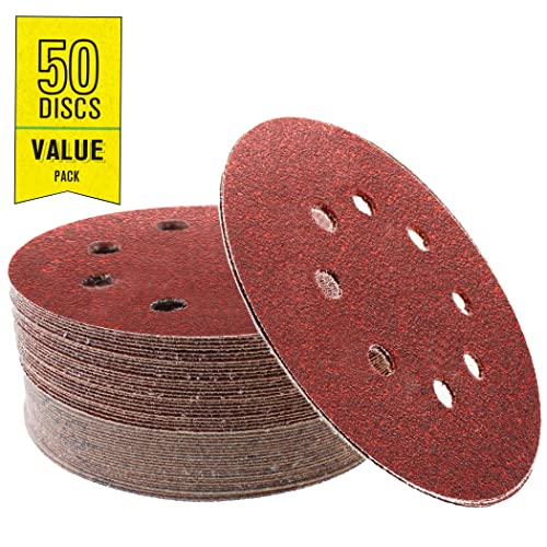 Gator 5" Random Orbit Hook & Loop Red Resin Aluminum Oxide Sanding Discs, 8-Hole, 80 Grit, 50 Pack - Image 2