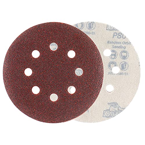 Gator 5" Random Orbit Hook & Loop Red Resin Aluminum Oxide Sanding Discs, 8-Hole, 80 Grit, 50 Pack - Image 4