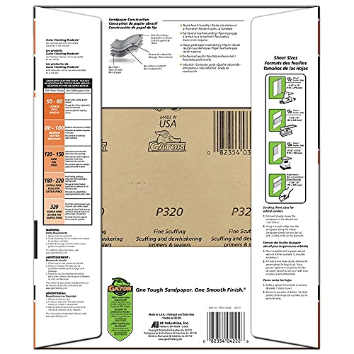 Gator 9" x 11" Bare Wood Sanding Sheets, 320 Grit, 25 Pack