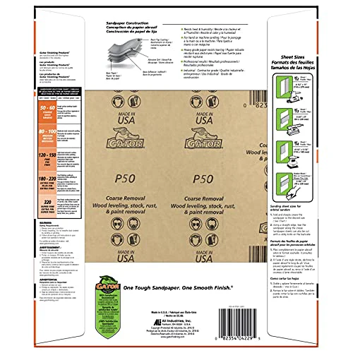 Gator 9" x 11" Bare Wood Sanding Sheets, 60 Grit, 25 Pack