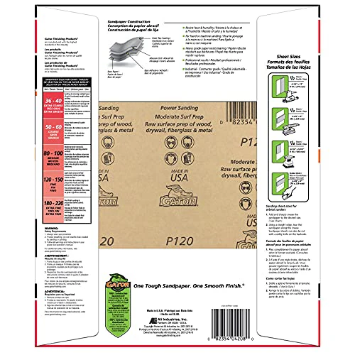 Gator 9" x 11" Multi-Surface Sanding Sheets, 120 Grit, 25 Pack