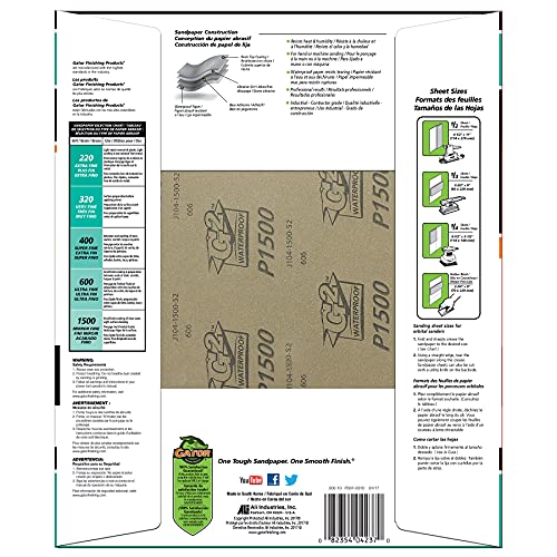 Gator 9" x 11" Waterproof Sanding Sheets, 1500 Grit, 25 Pack - Image 2