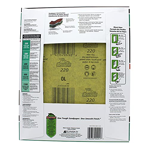 Gator 9" x 11" Waterproof Sanding Sheets, 220 Grit, 25 Pack, Black