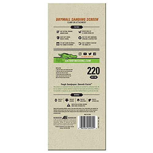 Gator Clamp-On Precut Drywall Sanding Screen, 4-1/4" x 11-1/4", 220 Grit, 25 Pack