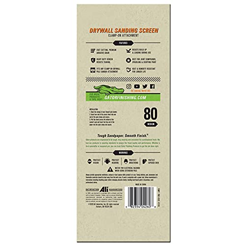 Gator Clamp-On Precut Drywall Sanding Screen, 4-1/4" x 11-1/4", 80 Grit, 25 Pack