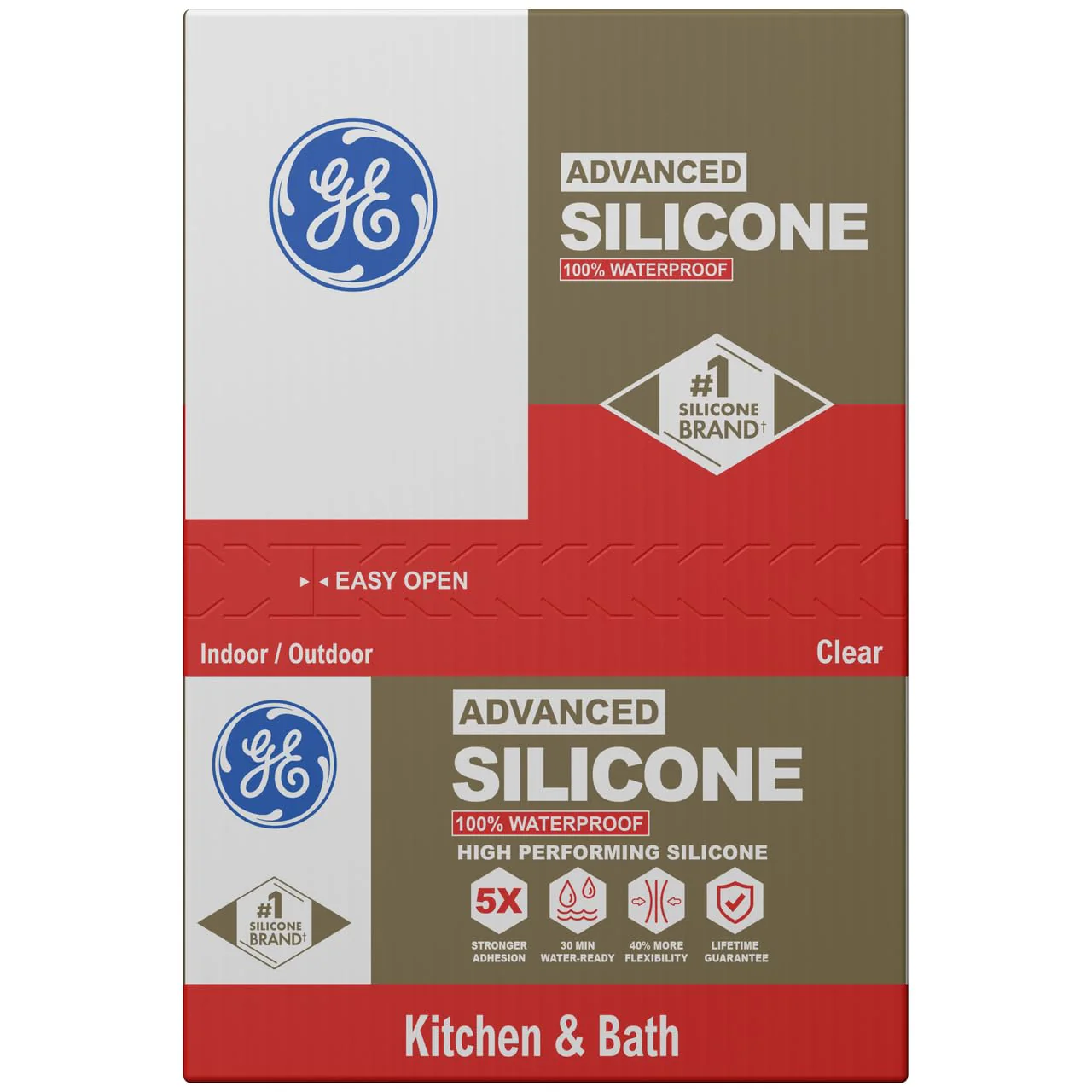 GE Advanced Silicone Caulk for Kitchen & Bathroom, Clear, 10 fl oz Cartridge, 100% Waterproof Silicone Sealant, 5X Stronger Adhesion, Shrink & Crack Proof (Pack of 12) - Image 2