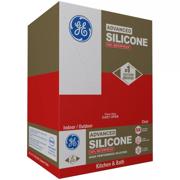 GE Advanced Silicone Caulk for Kitchen & Bathroom, Clear, 2.8 fl oz Tube, 100% Waterproof Silicone Sealant, 5X Stronger Adhesion, Shrink & Crack Proof (Pack of 12) - Image 3