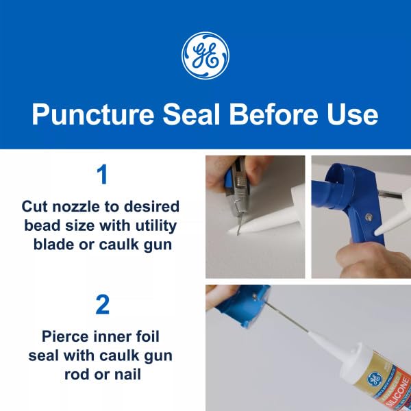 GE Advanced Silicone Caulk for Kitchen & Bathroom, White, 10 fl oz Cartridge - 100% Waterproof Silicone Sealant, 5X Stronger Adhesion, Shrink & Crack Proof (Pack of 12) - Image 5