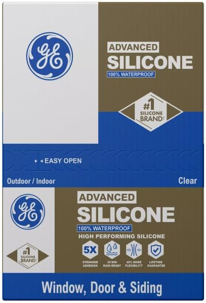 GE Advanced Silicone Caulk for Window & Door, Clear, 10 fl oz Cartridge - 100% Waterproof Silicone Sealant, 5X Stronger Adhesion, Shrink & Crack Proof (Pack of 12) - Image 2