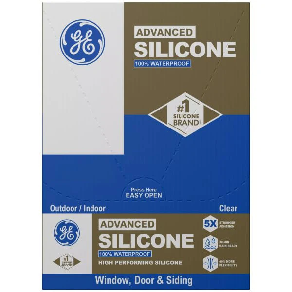 GE Advanced Silicone Caulk for Window & Door, Clear, 2.8 fl oz Tube, 100% Waterproof Silicone Sealant, 5X Stronger Adhesion, Freeze & Sun Proof (Pack of 12) - Image 2