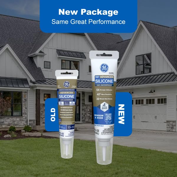 GE Advanced Silicone Caulk for Window & Door, Clear, 2.8 fl oz Tube, 100% Waterproof Silicone Sealant, 5X Stronger Adhesion, Freeze & Sun Proof (Pack of 12) - Image 7