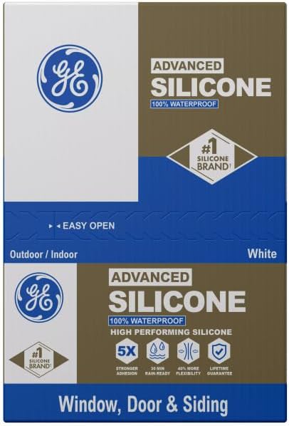 GE Advanced Silicone Caulk for Window & Door, White, 10 fl oz Cartridge - 100% Waterproof Silicone Sealant, 5X Stronger Adhesion, Shrink & Crack Resistant (Pack of 12) - Image 2