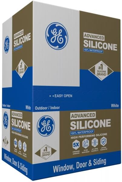 GE Advanced Silicone Caulk for Window & Door, White, 10 fl oz Cartridge - 100% Waterproof Silicone Sealant, 5X Stronger Adhesion, Shrink & Crack Resistant (Pack of 12) - Image 3