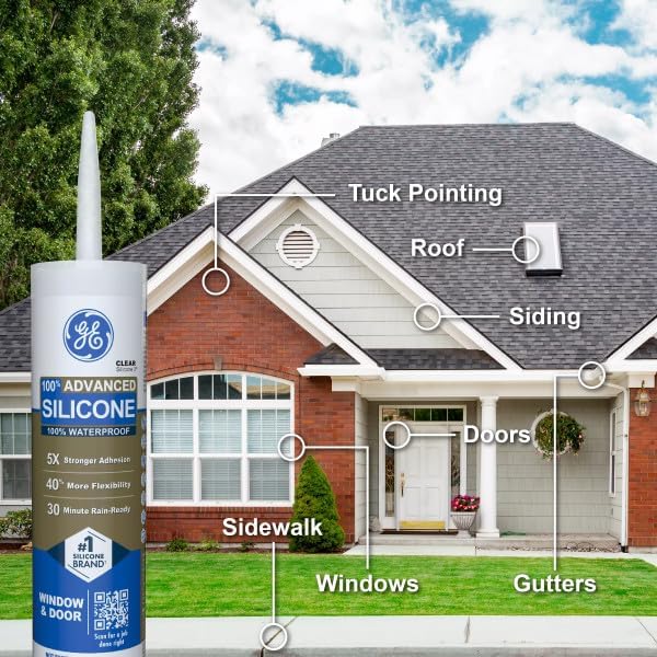 GE Advanced Silicone Caulk for Window & Door, White, 10 fl oz Cartridge - 100% Waterproof Silicone Sealant, 5X Stronger Adhesion, Shrink & Crack Resistant (Pack of 12) - Image 6