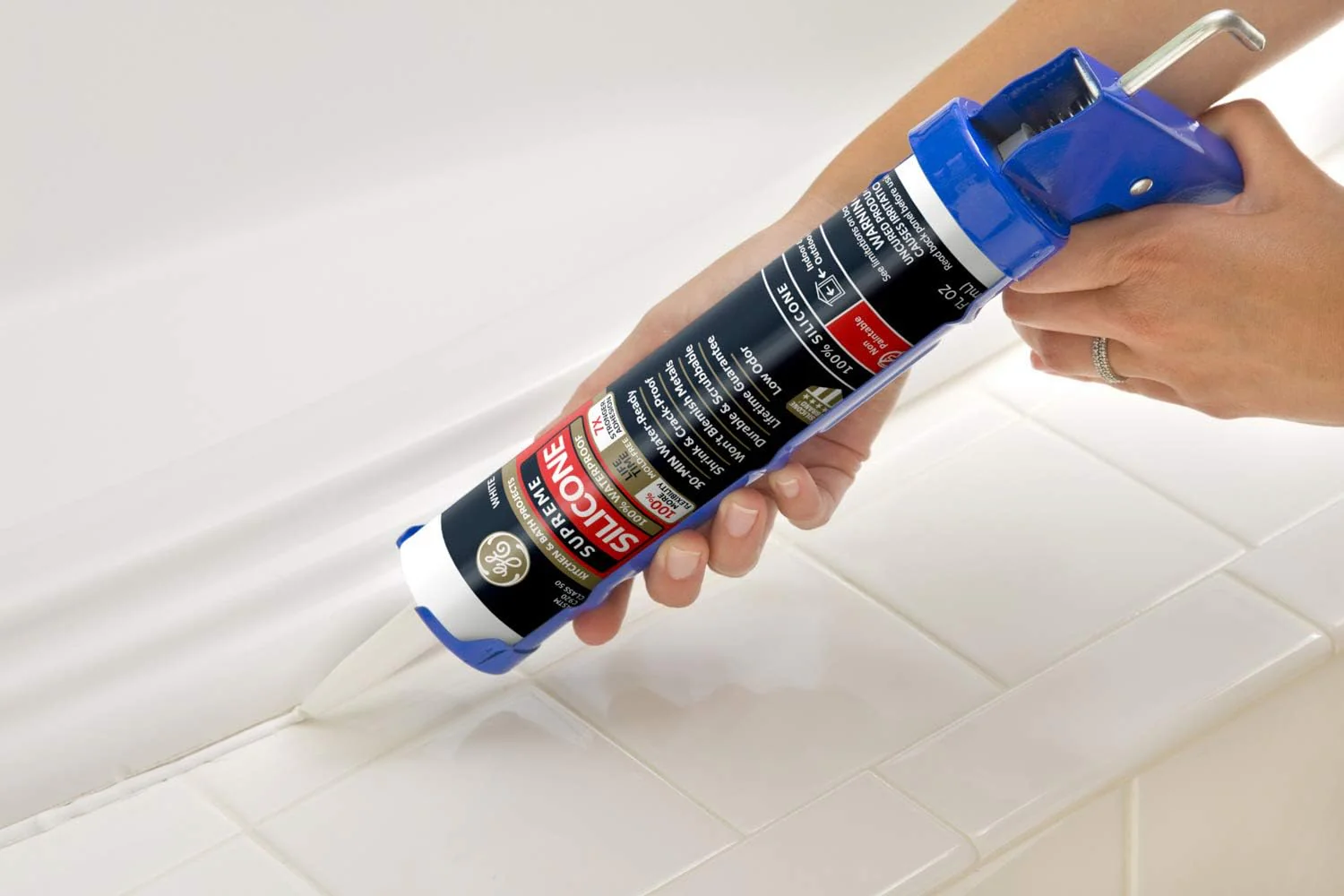 GE Sealants & Adhesives Supreme Silicone Kitchen & Bath Sealant, 10.1oz, Almond - Image 7