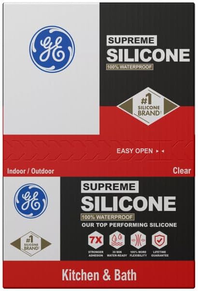 GE Supreme Silicone Caulk for Kitchen & Bathroom, Clear, 10 fl oz Cartridge, 100% Waterproof Silicone Sealant, 7X Stronger Adhesion, Shrink & Crack Proof (Pack of 12) - Image 2