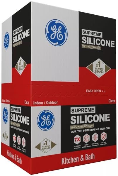 GE Supreme Silicone Caulk for Kitchen & Bathroom, Clear, 10 fl oz Cartridge, 100% Waterproof Silicone Sealant, 7X Stronger Adhesion, Shrink & Crack Proof (Pack of 12) - Image 3