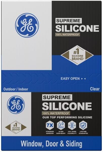 GE Supreme Silicone Caulk for Window & Door, Clear, 10 fl oz Cartridge, 100% Waterproof Silicone Sealant, 7X Stronger Adhesion, Shrink & Crack Proof (Pack of 12) - Image 2