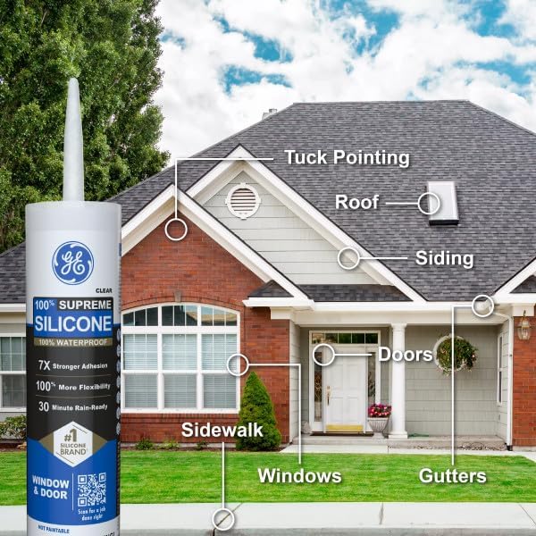 GE Supreme Silicone Caulk for Window & Door, Clear, 10 fl oz Cartridge, 100% Waterproof Silicone Sealant, 7X Stronger Adhesion, Shrink & Crack Proof (Pack of 12) - Image 6