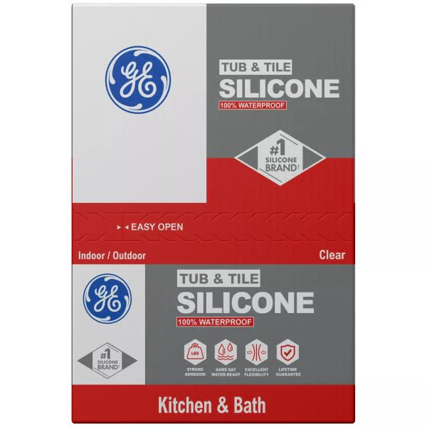 GE Tub and Tile Silicone Caulk for Kitchen and Bathroom, 100% Waterproof Silicone Paste, Excellent Flexibility, Shrink and Crack Resistant, 10oz Cartridge, Clear (Pack of 12) - Image 2