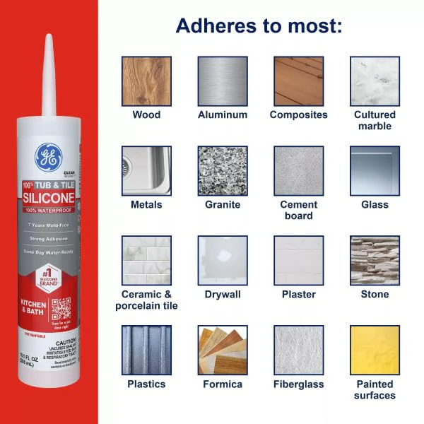 GE Tub and Tile Silicone Caulk for Kitchen and Bathroom, 100% Waterproof Silicone Paste, Excellent Flexibility, Shrink and Crack Resistant, 10oz Cartridge, Clear (Pack of 12) - Image 5