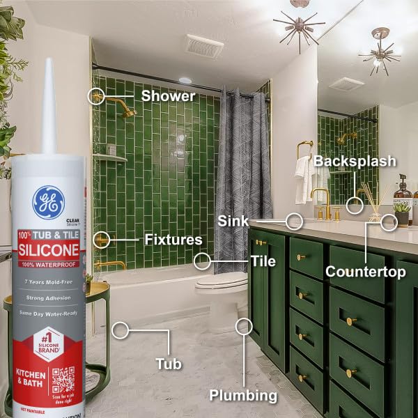 GE Tub and Tile Silicone Caulk for Kitchen and Bathroom, 100% Waterproof Silicone Paste, Excellent Flexibility, Shrink and Crack Resistant, 10oz Cartridge, Clear (Pack of 12) - Image 6