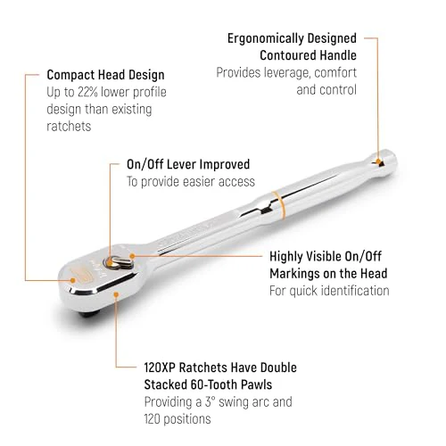 GEARWRENCH 1/2" Drive 120XP Full Polish Chrome Teardrop Ratchet | 81304XP - Image 2