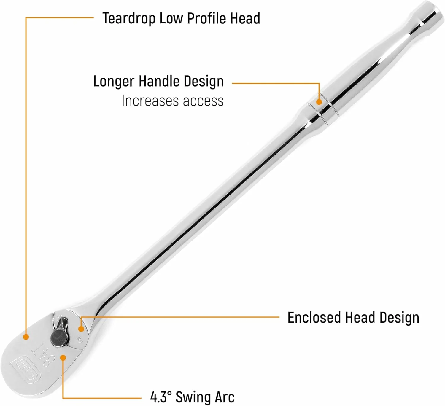 GEARWRENCH 81360A-07 1/2" Drive 84 Tooth Long Handle Teardrop Ratchet, 15" - Image 2