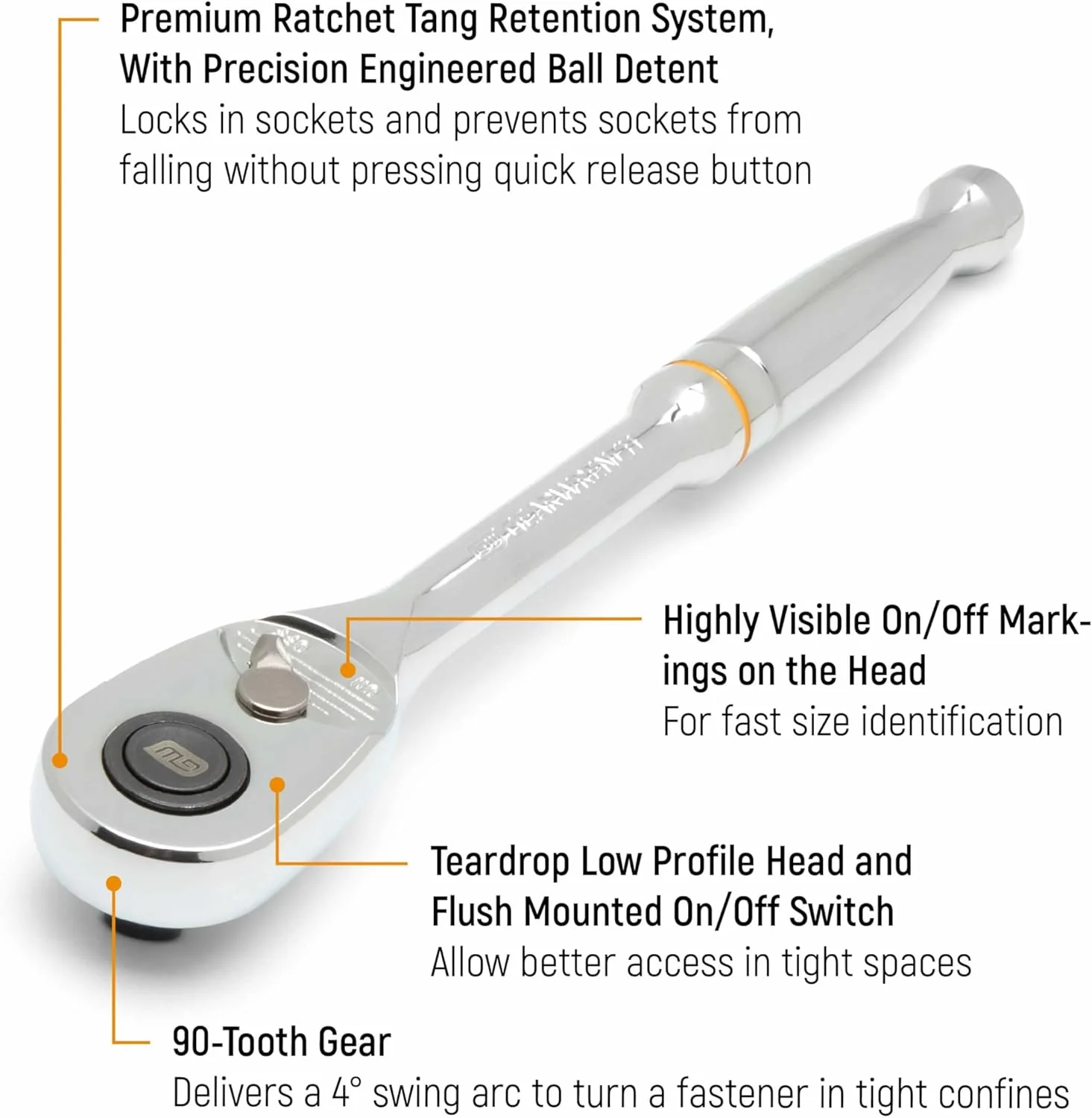 GEARWRENCH 1/2" Drive 90-Tooth Quick Release Teardrop Ratchet | 81309T - Image 3
