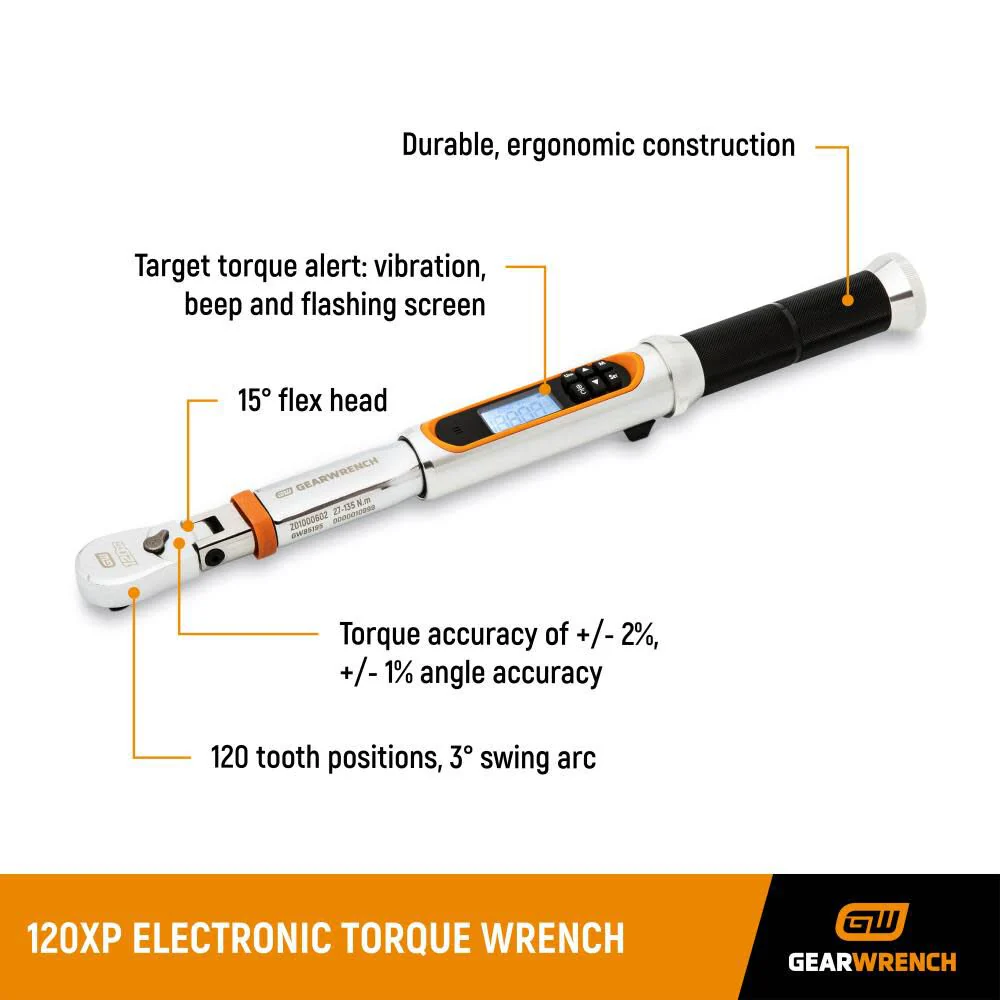 GEARWRENCH 1/2in Drive 120XP Flex Head Electronic Torque Wrench with Angle - 85196 - Image 7