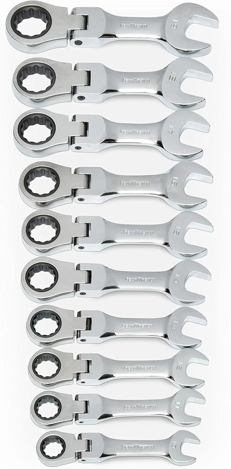 GEARWRENCH 10 Pc. 12 Pt. Stubby Flex Head Ratcheting Combination Wrench Set, Metric - 9550 - Image 2