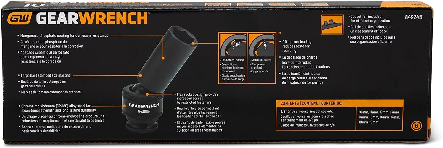GEARWRENCH (84924N) 10 Pc. 3/8 Inch Drive 6 Pt. Deep Universal Impact Socket Set, Metric - Image 9
