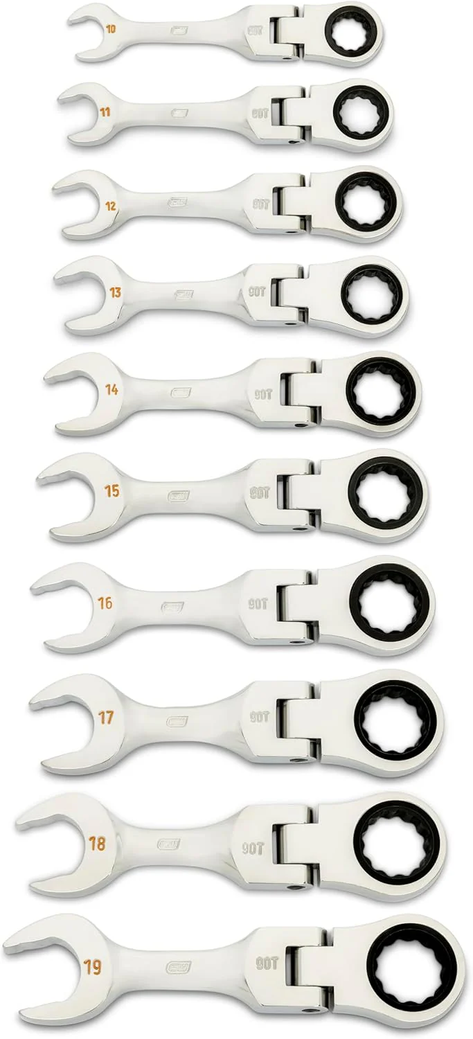 GEARWRENCH 10 Piece 90-Tooth 12 Point Stubby Flex Combination Ratcheting Wrench Set, Metric | 10mm - 19mm | 86870 - Image 2