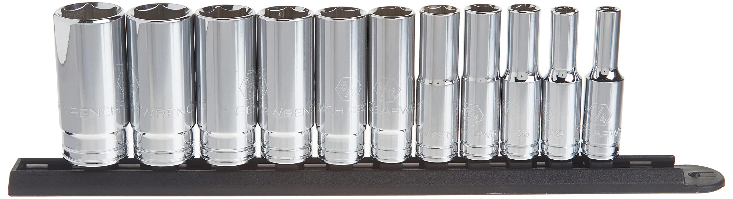 GEARWRENCH 11 Pc. 3/8" Drive 6 Pt. Deep Socket Set, SAE - 80555