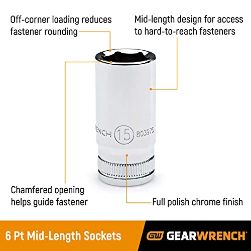 GEARWRENCH 11 Pc. 3/8" Drive 6 Pt. Mid-Length Socket Set, SAE - 80555S - Image 3