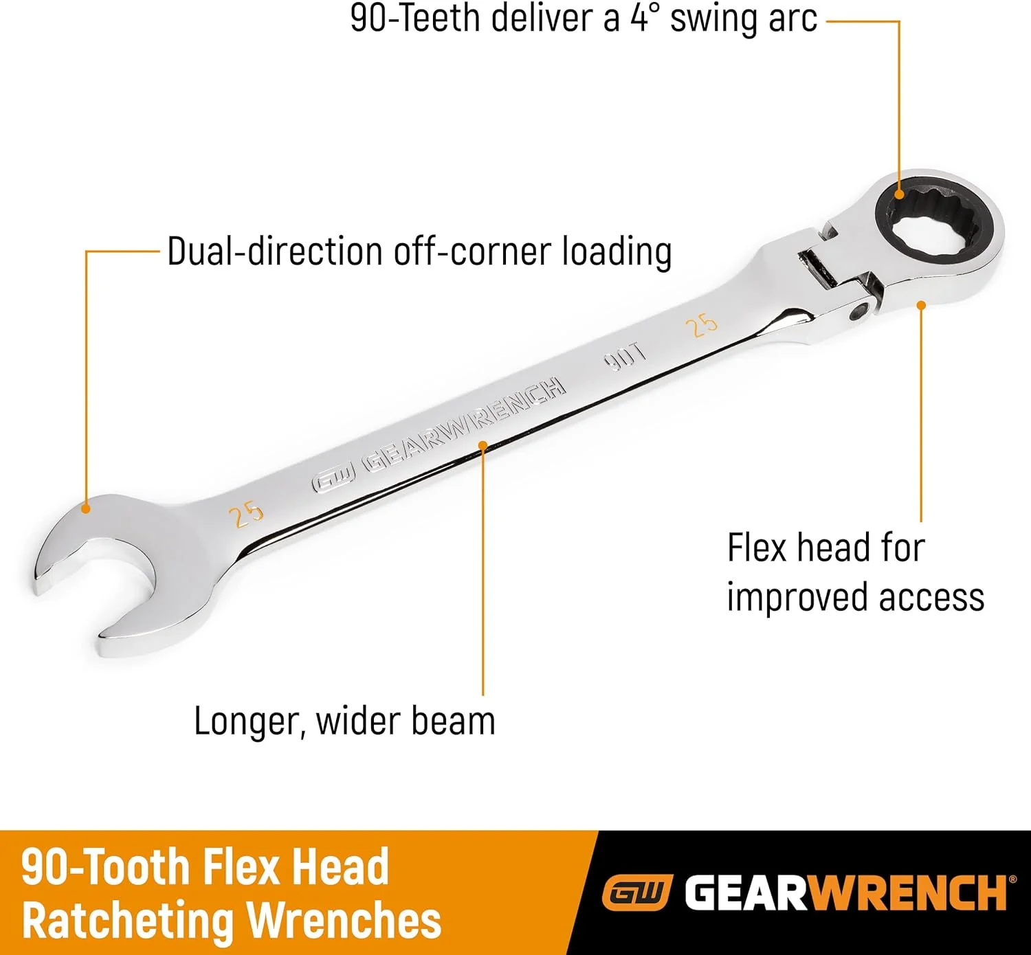 GEARWRENCH 11mm 4 Degree Swing Arch 12 Point Flex Head Ratcheting Combination Wrench - 86711 - Image 3