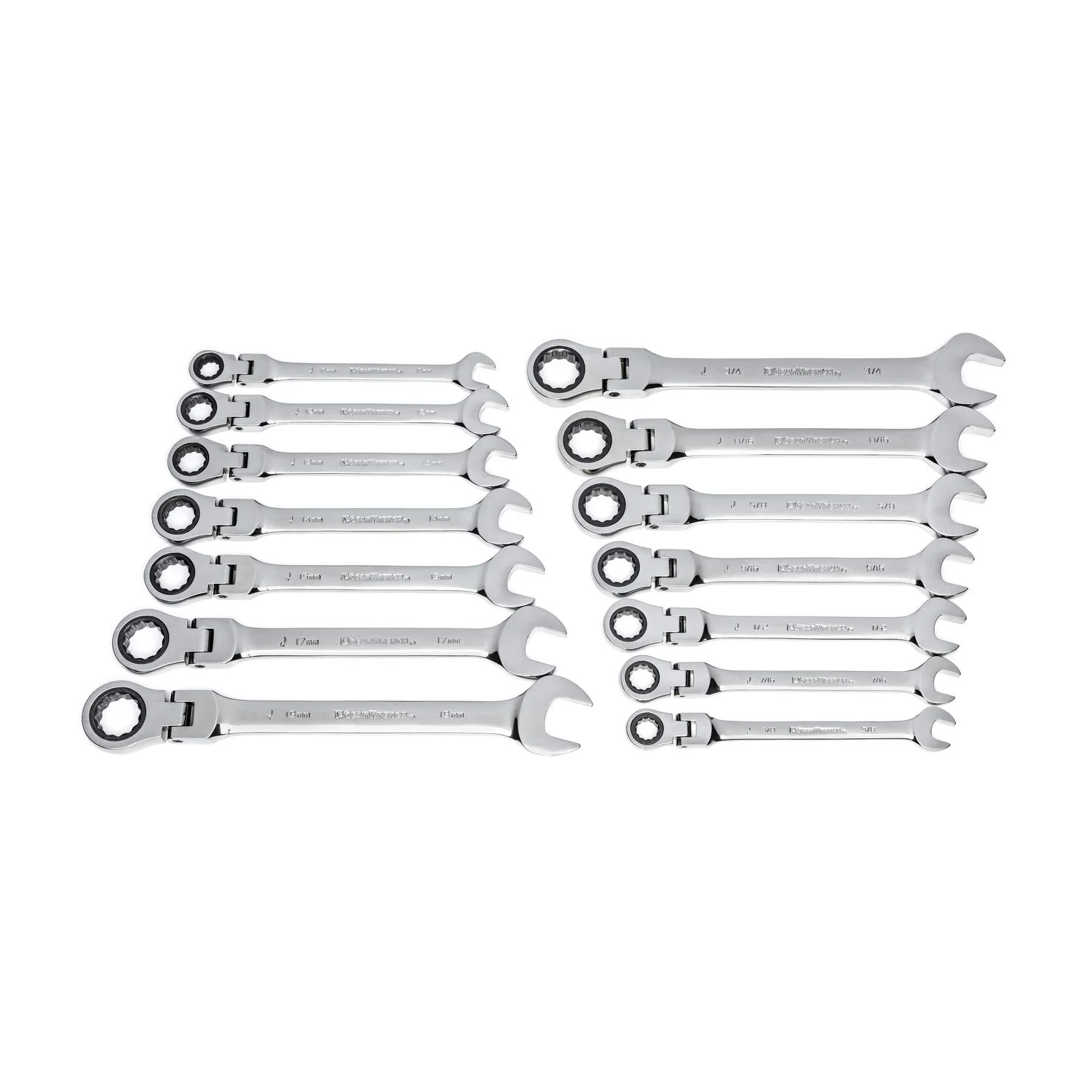 GEARWRENCH 14 Pc. 12 Pt. Flex Head Ratcehting Combination Wrench Set, SAE/Metric - 85141 14 Pc With Tray SAE/Metric